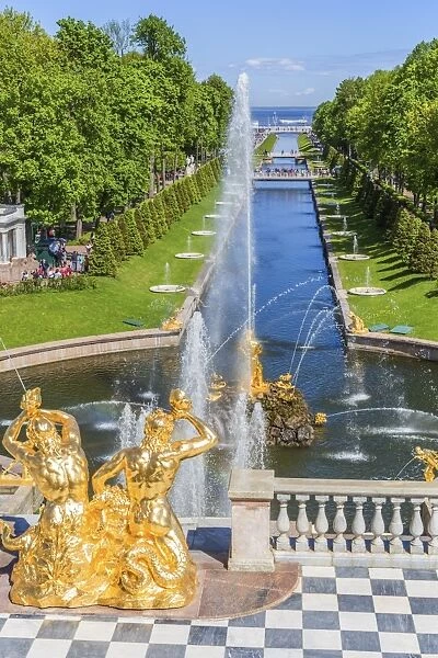 Sculptures and fountains of Grand Cascade, Peterhof, Saint Petersburg, Russia