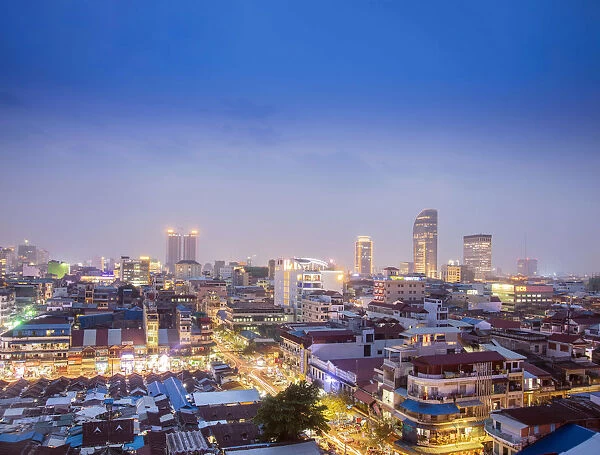 Southeast Asia, Cambodia; Phnom Penh. The skyline of Phnom Penhs central business