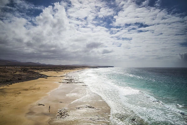 Spain, Canary Islands, Fuerteventura Island, El Cotillo, high angle view of Playa