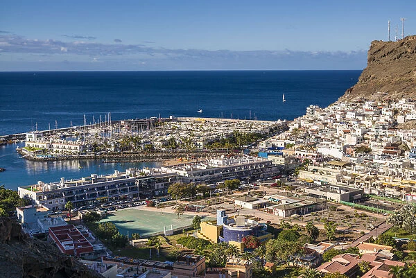 Spain, Canary Islands, Gran Canaria Island, Puerto de Mogan, beach resort town high