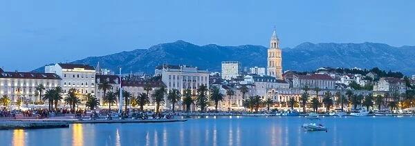 St. Domnius Cathedral Bell Tower & Stari Grad illuminated at dusk, Split, Central Dalmatia