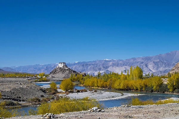 Stakna Monastery, Leh, Ladakh, North India. View from opposite bank of Indus river