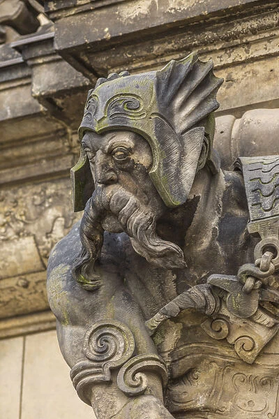 Statue on building in the Old Town, Dresden, Saxony, Germany
