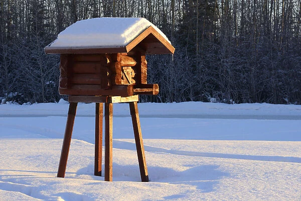 Storage log cabin, Fairbanks, Alaska, USA