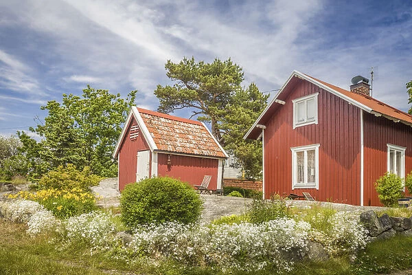 Summer houses in Landsort on the archipelago island of A-ja, Stockholm County, Sweden