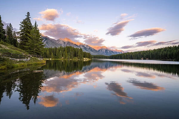 Sunset at Johnson Lake, Banff National Park, Canadian Rockies, Alberta, Canada