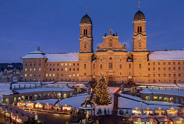 Switzerland, Canton of Schwyz, Einsiedeln, Einsiedeln Abbey Benedictine monastery and Christmas market