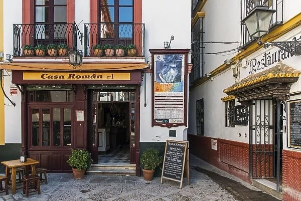 Tapas restaurant in the primary tourist neighborhood of Santa Cruz in Seville, Andalusia