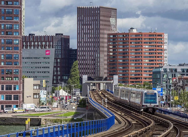 Train leaving Mshaven Metro Station, Rotterdam, South Holland, The Netherlands