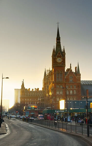 UK, England, London, Kings Cross Station and Midland Hotel above St. Pancras Station