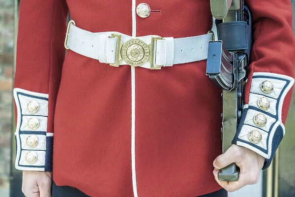 Uniform detail of the Queens Guards, Coldstream Guards at the Tower of London