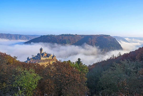 View on Cochem castle, Cochem, Mosel valley, Rhineland-Palatinate, Germany