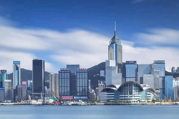 View of Convention Centre and Hong Kong Island skyline, Hong Kong, China