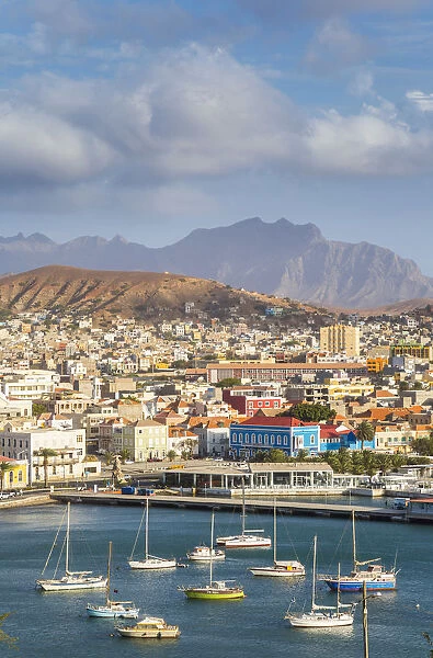 View over harbour and Mindelo, Sao Vicente, Cape Verde