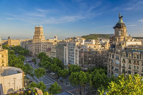 Top view of Passeig de Gracia, Barcelona, Catalonia, Spain