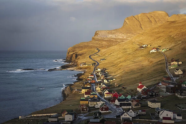 The village of Sumba at sunrise. Island of Suðuroy. Faroe Islands