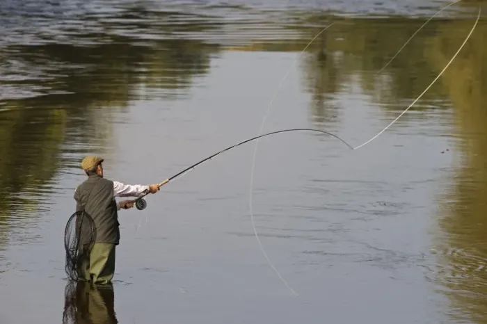 Framed Print : Wrexham Print: A Salmon Fisherman Casting on the River Dee Framed Print : Wrexham Print: A Salmon Fisherman Casting on the River Dee