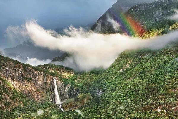 Waterfall Feigumfossen and rainbow - Norway, Sogn og Fjordane, Sognefjord, Feigumfossen