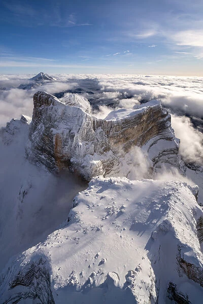 Winter aerial view of Monte Pelmo Zoldo Dolomites Province of Belluno Veneto Italy Europe