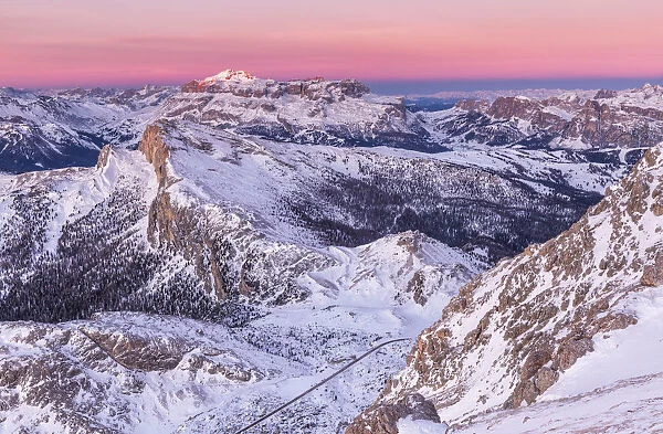 Winter view from Lagazuoi refuge at sunrise, Cortina d Ampezzo, Belluno district