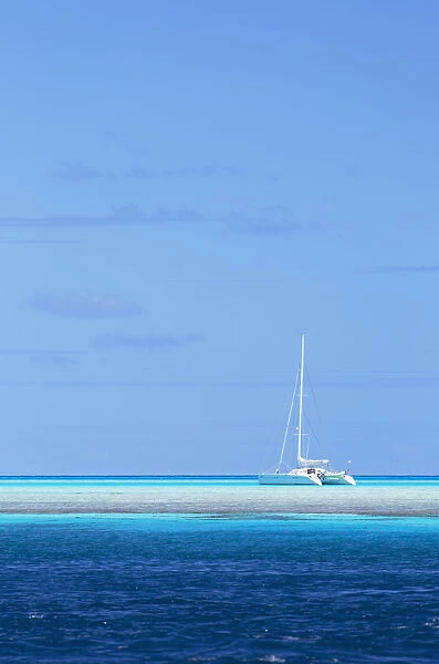 Yacht in lagoon, Tetamanu, Fakarava, Tuamotu Islands, French Polynesia