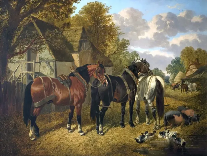 Framed Print : Ready for the Plough Herring Print - Oil on Canvas Animal Scene Framed Print : Ready for the Plough Herring Print - Oil on Canvas Animal Scene