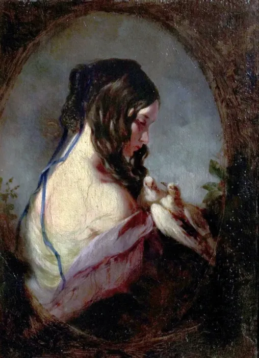 Framed Print : Etty's The Doves Print: Oil on Wood Depiction Framed Print : Etty's The Doves Print: Oil on Wood Depiction