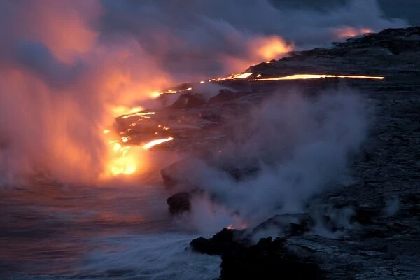 Lava flowing into the Pacific Ocean, Volcanoes National Park, Big Island, Hawaii