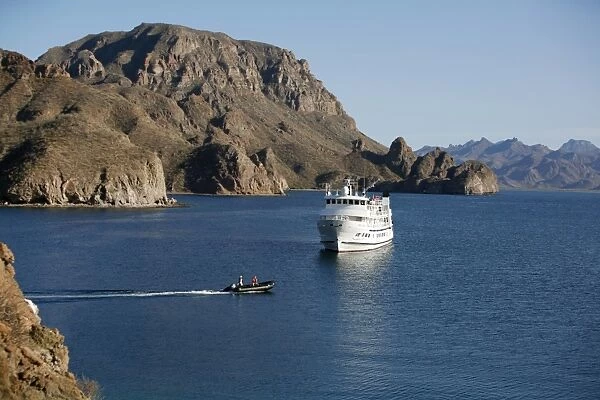 The Lindblad expedition vessel m  /  v Sea Lion in Honeymoon Bay on Danzante Island in the Gulf of California (Sea of Cortez), Baja California, Mexico
