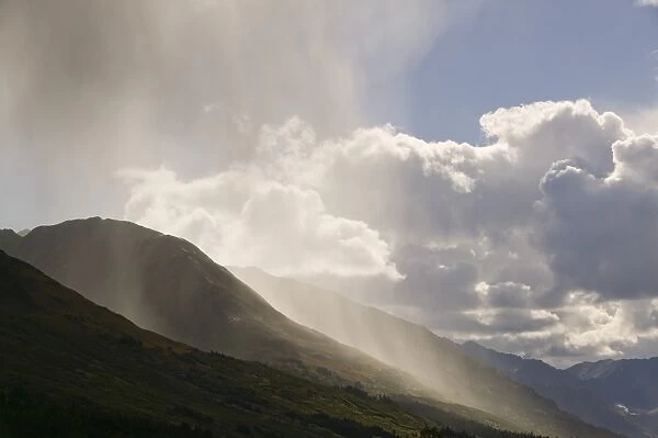 A shower over turnagain Pass in the Chugach Mountains in Alaska