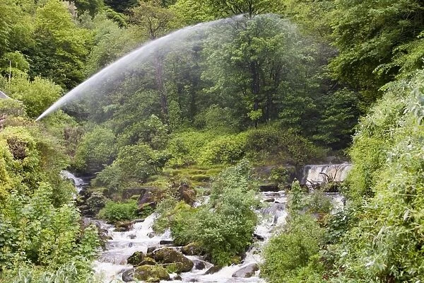 Water spouts below the HEP scheme in glen Lyn Gorge in Devon, UK. This is the largest privately owned HEP scheme in the