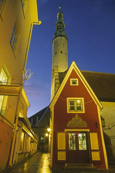 20017486. ESTONIA Tallinn Street and traditional architecture at night