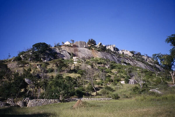 20064424. ZIMBABWE Landscape Great Zimbabwe Ruins. Granite fortifications on hilltop