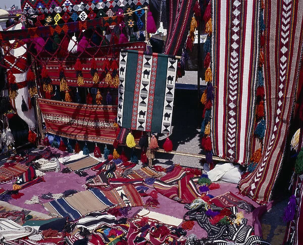 20081143. KUWAIT Kuwait City Bedouin woven textiles for sale at the Friday Market or souq