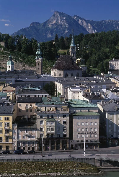 20087474. austria, salzburg, city view with untersburg mountain behind