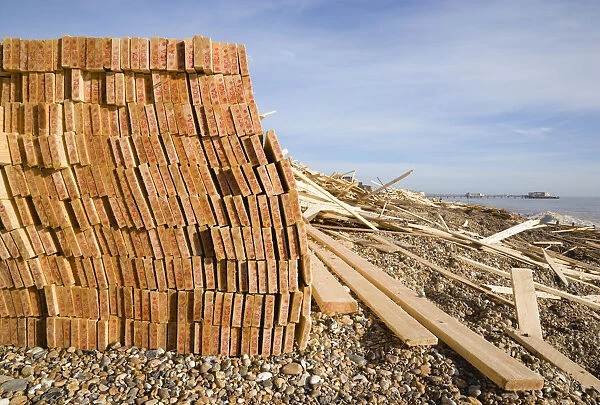 20089271. ENGLAND West Sussex Worthing Timber washed up on the beach