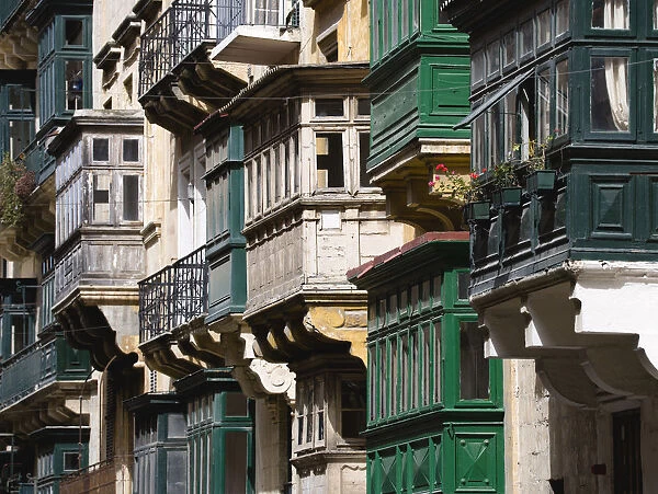 20090325. MALTA Valletta Traditional balconies along Republic Street
