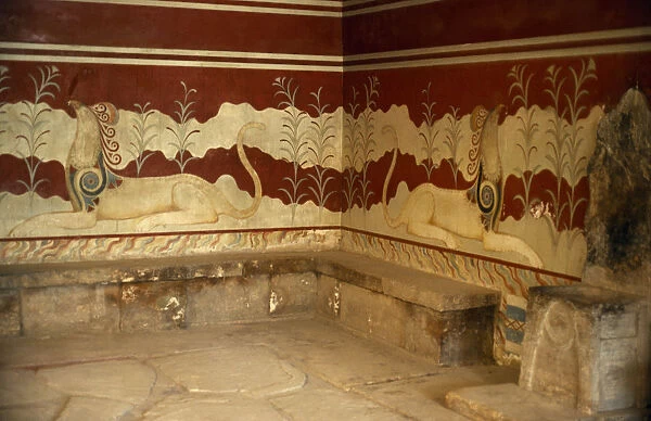 GREECE, Crete Palace of King Minos at Knossos. Frescoed throne room of Minos