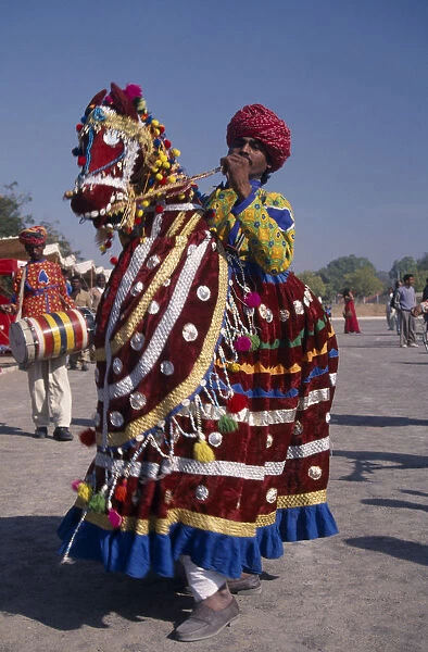 INDIA, Rajasthan, Jaipur Horse dancer at the Jaipur Heritage Festival