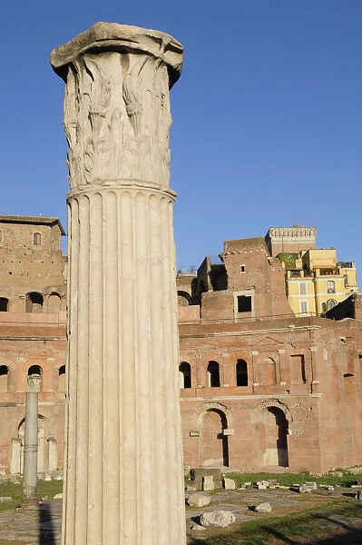 Italy, Lazio, Rome, Fori Imperiali, restored Trajans Market with column