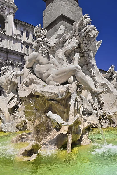 Italy, Rome, Piazza Navona, Fontana dei Quattro Fiumi or Fountain of the Four Rivers