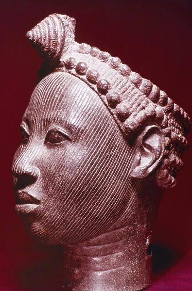 Nigeria, Ife bronze crowned head with scarification, 12th to 15th century AD in Ife museum
