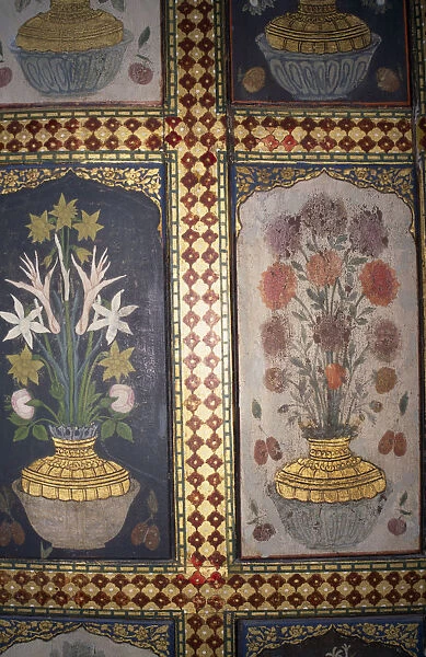TURKEY, Istanbul Topkapi Palace. Detail of painted wall panels in the dining room of