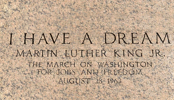USA, Washington DC, National Mall, Lincoln Memorial, Martin Luther King march engraving