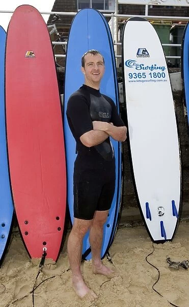 Rangers FC's Andy Webster Rides the Waves at Bondi Beach during Sydney Festival of Football 2010