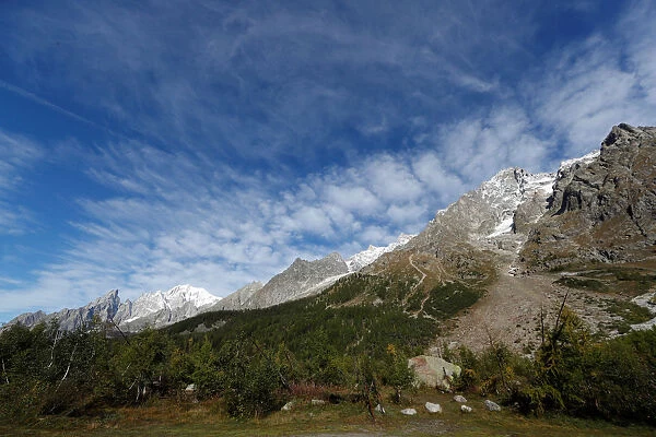 A general view of the Italian side of the Mont Blanc massif area
