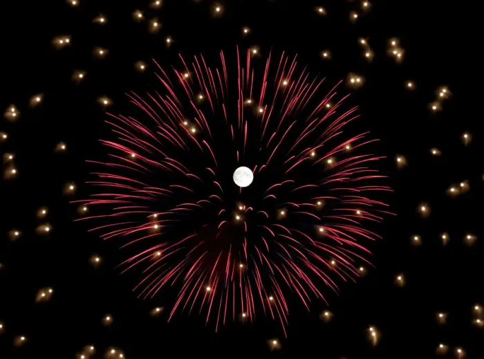 Framed Print : Fireworks Print under Full Moon Framed Print : Fireworks Print under Full Moon