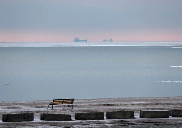 Ships are seen near the Azov Sea port of Mariupol