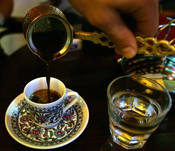 Traditional Turkish coffee is served at a coffee house in Istanbul