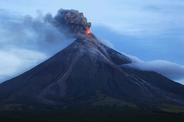 A view of the Mount Mayon volcano as it erupted anew in Daraga, Albay province